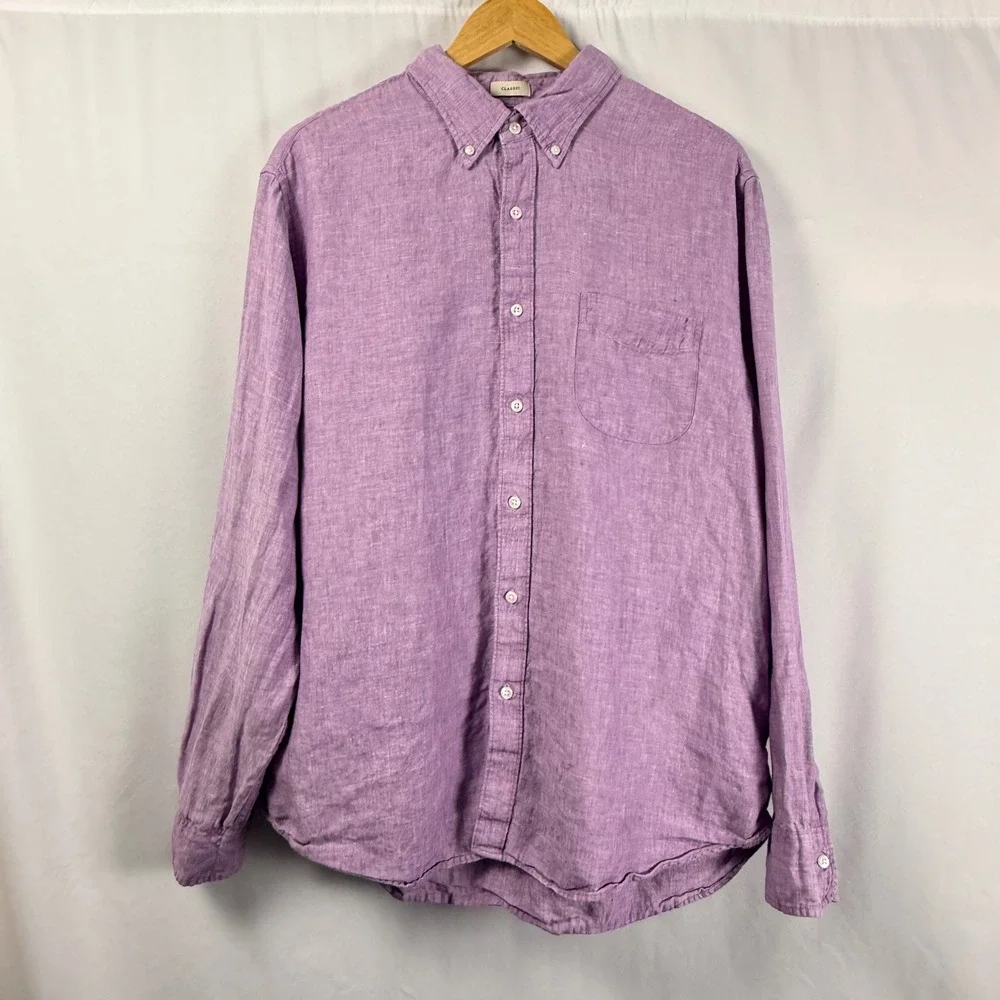 J. Crew‎ Mens L Irish Linen Button Down Shirt Purple Classic Fit Long Sleeve